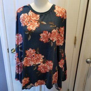 Elevated Blue Shirt w/ Orange Flowers